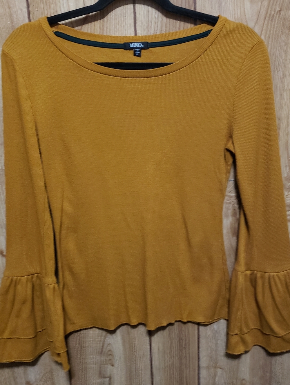 Romantic Top Flowing Sleeves Ribbed Knit Harvest Gold XL Festival Cowgirl Boho